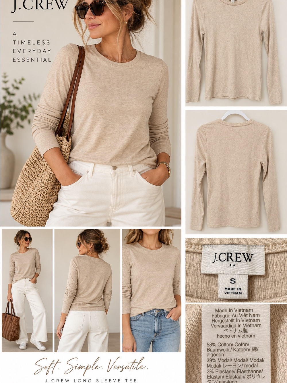 J. Crew Women's Long-Sleeve Crewneck Sweater — Oatmeal Beige